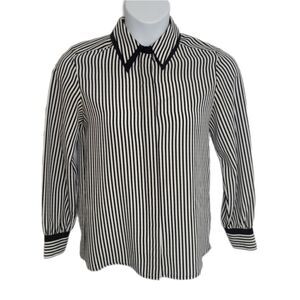 VINTAGE 80s blouse‎ pinstriped pointed collar button up shirt S